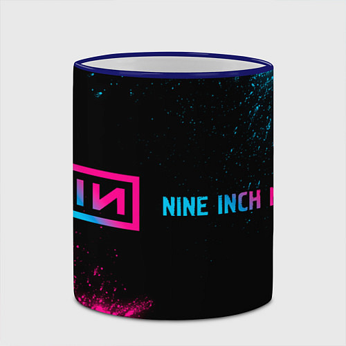 Кружка цветная Nine Inch Nails - neon gradient: надпись и символ / 3D-Синий кант – фото 2