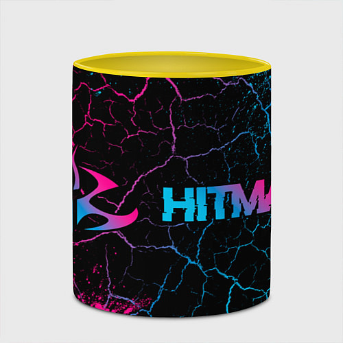 Кружка цветная Hitman - neon gradient: надпись и символ / 3D-Белый + желтый – фото 2