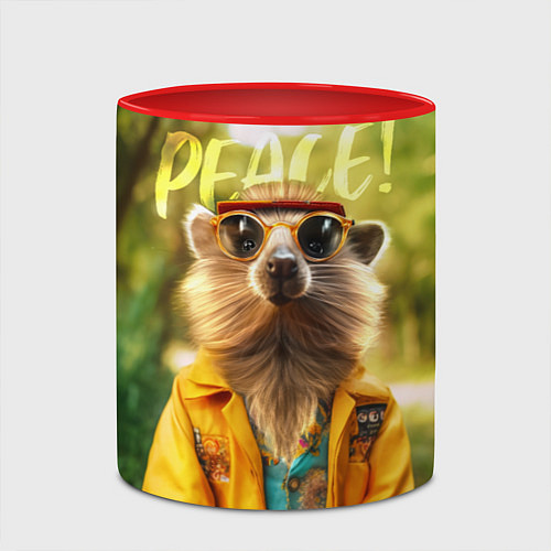 Кружка цветная Peace - хиппи квокка короткохвостый кенгуру / 3D-Белый + красный – фото 2