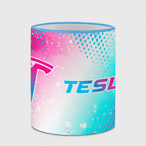 Кружка цветная Tesla neon gradient style: надпись и символ / 3D-Небесно-голубой кант – фото 2