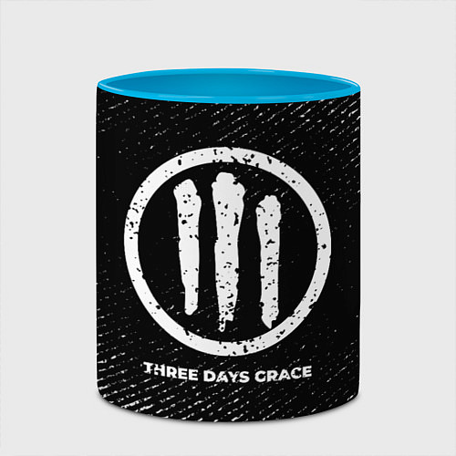 Кружка цветная Three Days Grace с потертостями на темном фоне / 3D-Белый + небесно-голубой – фото 2