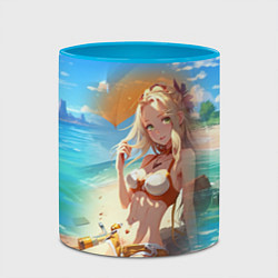 Кружка 3D Девушка загарает на пляже, цвет: 3D-белый + небесно-голубой — фото 2