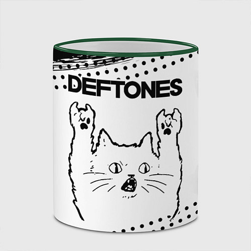 Кружка цветная Deftones рок кот на светлом фоне / 3D-Зеленый кант – фото 2