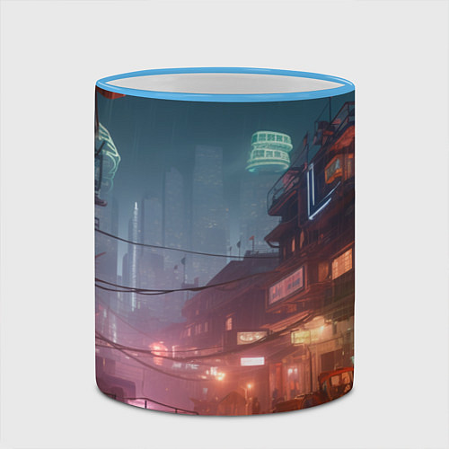 Кружка цветная Киберпанк город будущего / 3D-Небесно-голубой кант – фото 2