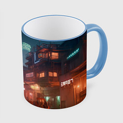 Кружка 3D Киберпанк город будущего, цвет: 3D-небесно-голубой кант