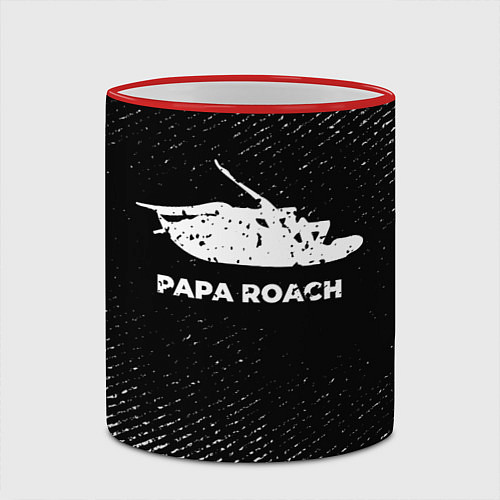 Кружка цветная Papa Roach с потертостями на темном фоне / 3D-Красный кант – фото 2