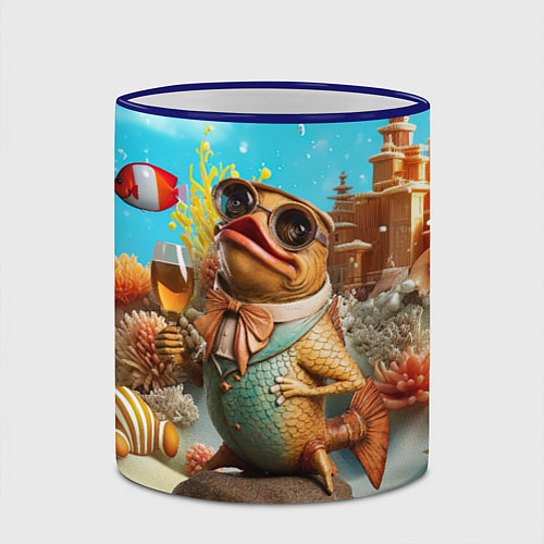 Кружка цветная Карп с пивом / 3D-Синий кант – фото 2