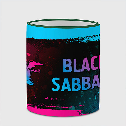 Кружка цветная Black Sabbath - neon gradient: надпись и символ / 3D-Зеленый кант – фото 2