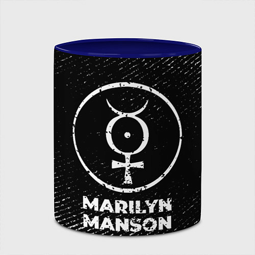 Кружка цветная Marilyn Manson с потертостями на темном фоне / 3D-Белый + синий – фото 2