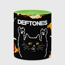 Кружка 3D Deftones рок кот и огонь, цвет: 3D-белый + светло-зеленый — фото 2