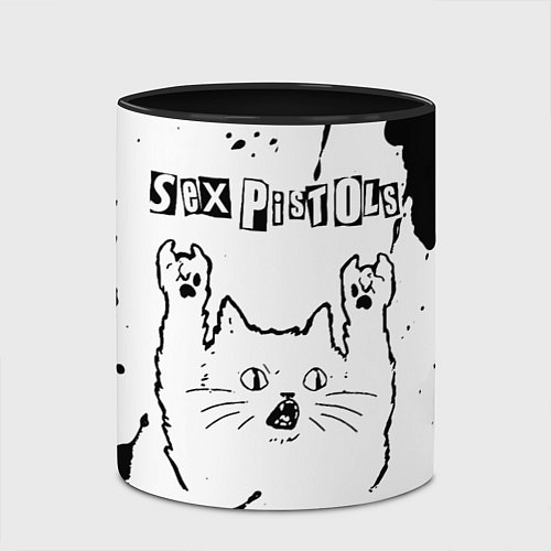 Кружка цветная Sex Pistols рок кот на светлом фоне / 3D-Белый + черный – фото 2