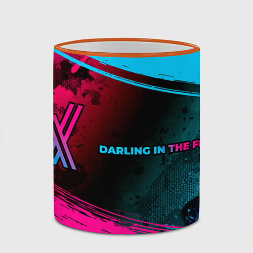 Кружка цветная Darling in the FranXX - neon gradient: надпись и с / 3D-Оранжевый кант – фото 2