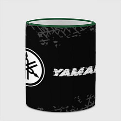 Кружка 3D Yamaha speed на темном фоне со следами шин: надпис, цвет: 3D-зеленый кант — фото 2