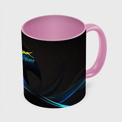 Кружка 3D Cyberpunk 2077 phantom liberty blue abstract, цвет: 3D-белый + розовый