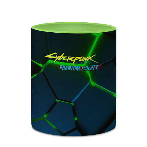 Кружка цветная Cyberpunk 2077 phantom liberty green neon / 3D-Белый + светло-зеленый – фото 2