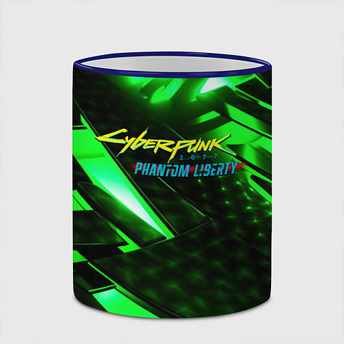 Кружка цветная Cyberpunk 2077 phantom liberty neon green / 3D-Синий кант – фото 2