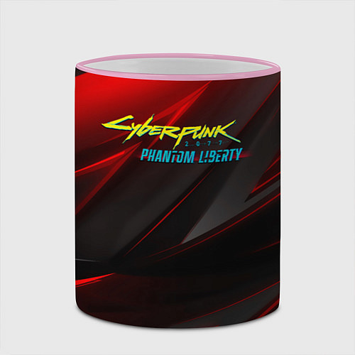 Кружка цветная Cyberpunk 2077 phantom liberty red black logo / 3D-Розовый кант – фото 2