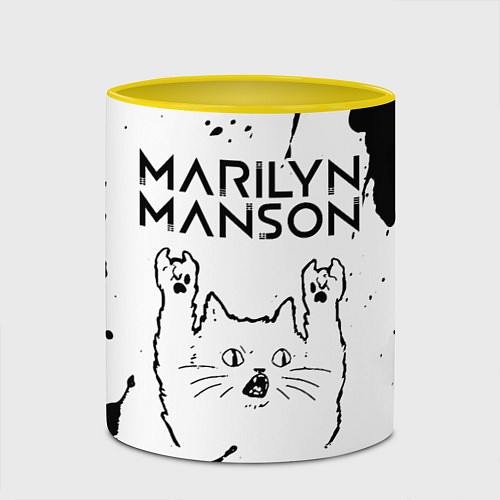 Кружка цветная Marilyn Manson рок кот на светлом фоне / 3D-Белый + желтый – фото 2