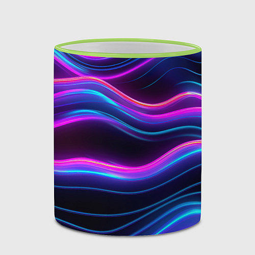 Кружка цветная Фиолетовые неоновые волны / 3D-Светло-зеленый кант – фото 2