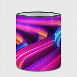 Кружка 3D Неоновые абстрактные волны, цвет: 3D-зеленый кант — фото 2