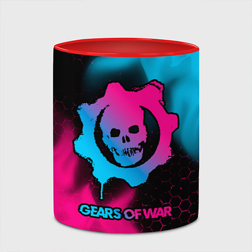 Кружка цветная Gears of War - neon gradient / 3D-Белый + красный – фото 2