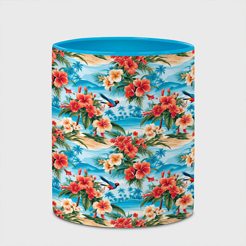 Кружка цветная Гавайский стиль летние цветы / 3D-Белый + небесно-голубой – фото 2