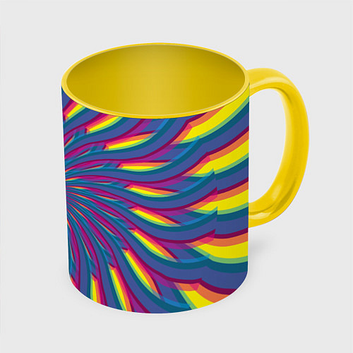 Кружка цветная Оптическая иллюзия веер / 3D-Белый + желтый – фото 1