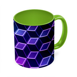 Кружка 3D Неоновые кубы иллюзия, цвет: 3D-белый + светло-зеленый
