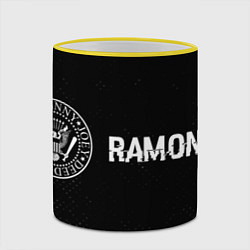 Кружка 3D Ramones glitch на темном фоне: надпись и символ, цвет: 3D-желтый кант — фото 2