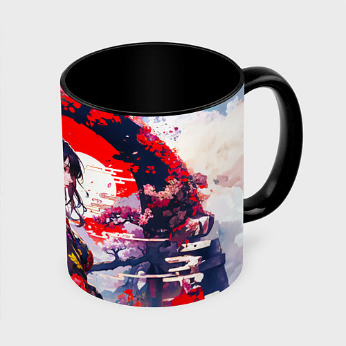 Кружка цветная Японская девушка от нейросети / 3D-Белый + черный – фото 1