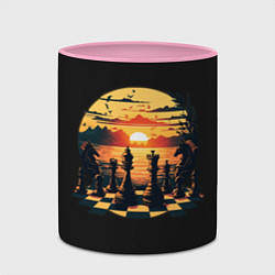 Кружка 3D Шахматы любуются закатом, цвет: 3D-белый + розовый — фото 2