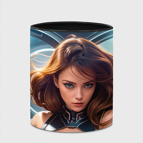 Кружка цветная Девушка в космическом корабле / 3D-Белый + черный – фото 2