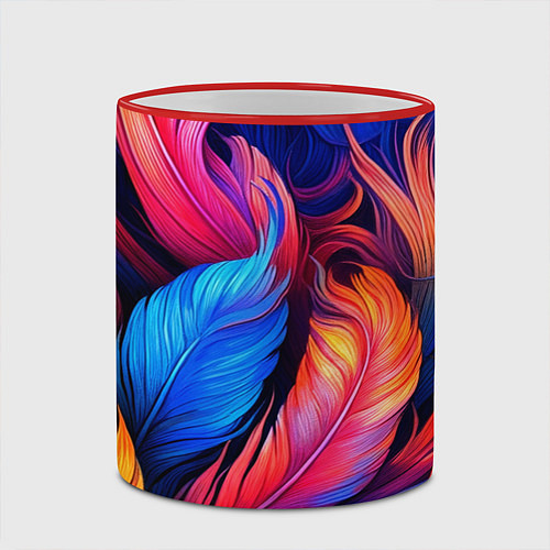 Кружка цветная Экзотические перья / 3D-Красный кант – фото 2