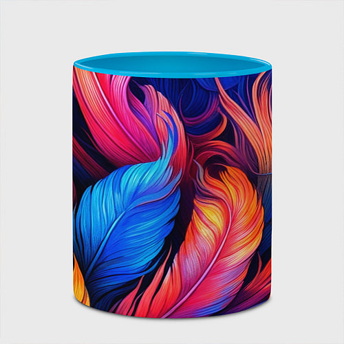 Кружка цветная Экзотические перья / 3D-Белый + небесно-голубой – фото 2