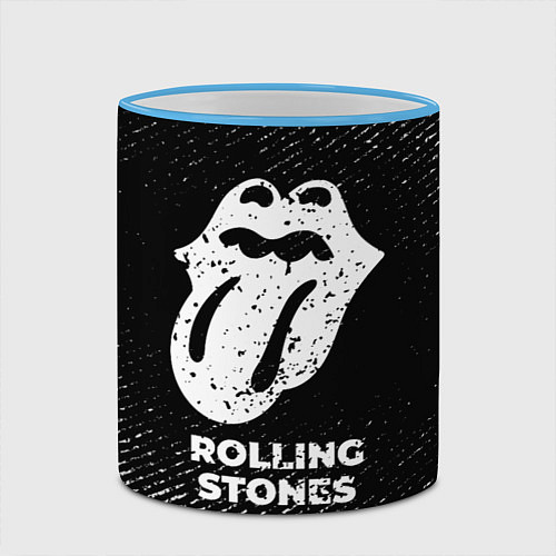 Кружка цветная Rolling Stones с потертостями на темном фоне / 3D-Небесно-голубой кант – фото 2