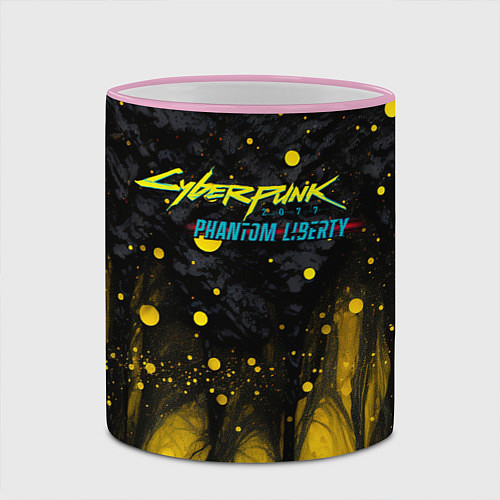 Кружка цветная Cyberpunk 2077 phantom liberty black gold / 3D-Розовый кант – фото 2