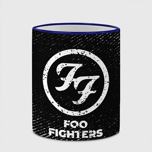 Кружка цветная Foo Fighters с потертостями на темном фоне / 3D-Синий кант – фото 2