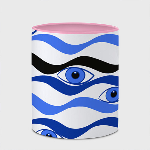 Кружка цветная Глазки плывущие в голубых волнах / 3D-Белый + розовый – фото 2