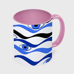 Кружка 3D Глазки плывущие в голубых волнах, цвет: 3D-белый + розовый