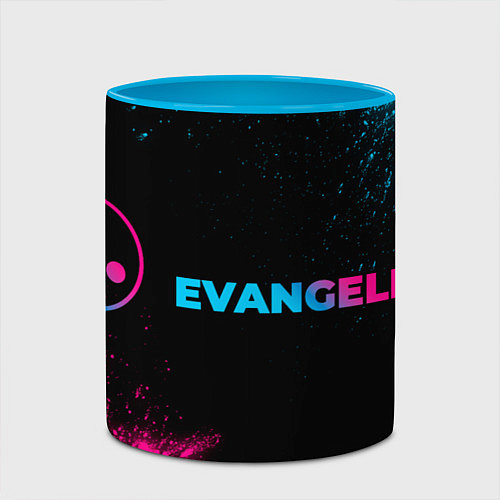 Кружка цветная Evangelion - neon gradient: надпись и символ / 3D-Белый + небесно-голубой – фото 2