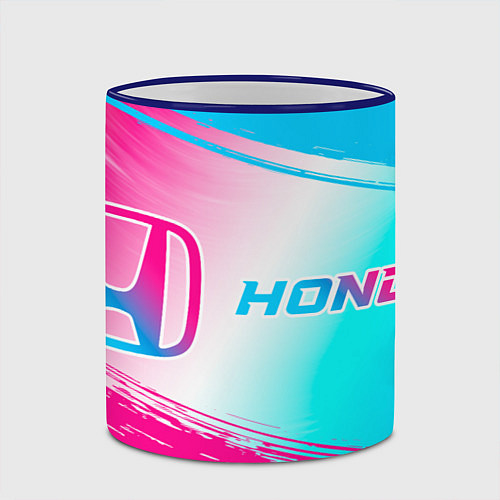 Кружка цветная Honda neon gradient style: надпись и символ / 3D-Синий кант – фото 2