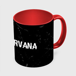 Кружка 3D Nirvana glitch на темном фоне: надпись и символ, цвет: 3D-белый + красный