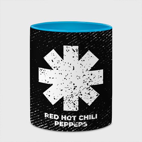 Кружка цветная Red Hot Chili Peppers с потертостями на темном фон / 3D-Белый + небесно-голубой – фото 2