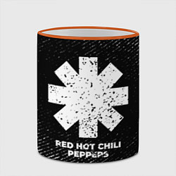 Кружка 3D Red Hot Chili Peppers с потертостями на темном фон, цвет: 3D-оранжевый кант — фото 2