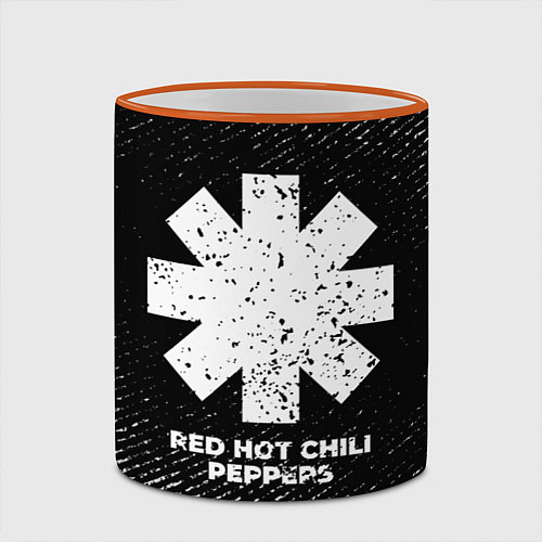 Кружка цветная Red Hot Chili Peppers с потертостями на темном фон / 3D-Оранжевый кант – фото 2