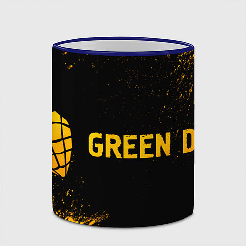 Кружка цветная Green Day - gold gradient: надпись и символ / 3D-Синий кант – фото 2