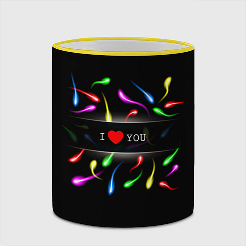 Кружка цветная I love you - секс / 3D-Желтый кант – фото 2