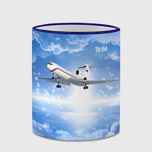 Кружка цветная Ту-154 в морозном небе / 3D-Синий кант – фото 2