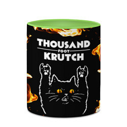 Кружка 3D Thousand Foot Krutch рок кот и огонь, цвет: 3D-белый + светло-зеленый — фото 2