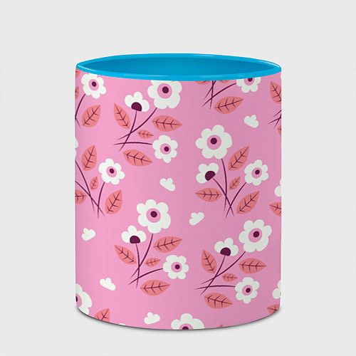 Кружка цветная Flowers on pink / 3D-Белый + небесно-голубой – фото 2